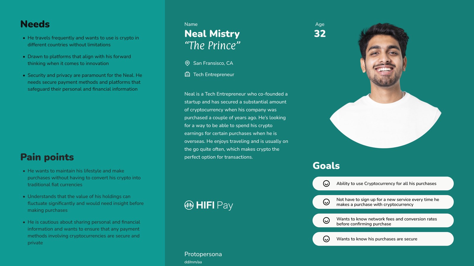 Proto-persona: Neal Mistry, The Prince, Tech Entrepreneur, age 32