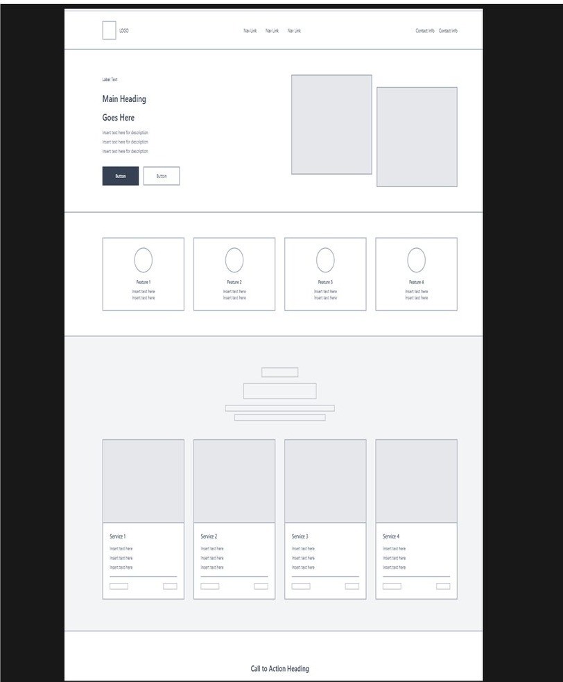 Low-fidelity wireframe of the Myers Jackman services page